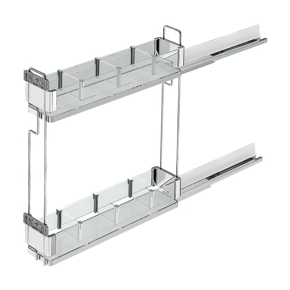 Starax S-2661-P-C Premium Kaymaz Yüzeyli Ahşap Tablalı Şişelik Çift Açılım Krom Sağ 15 cm.