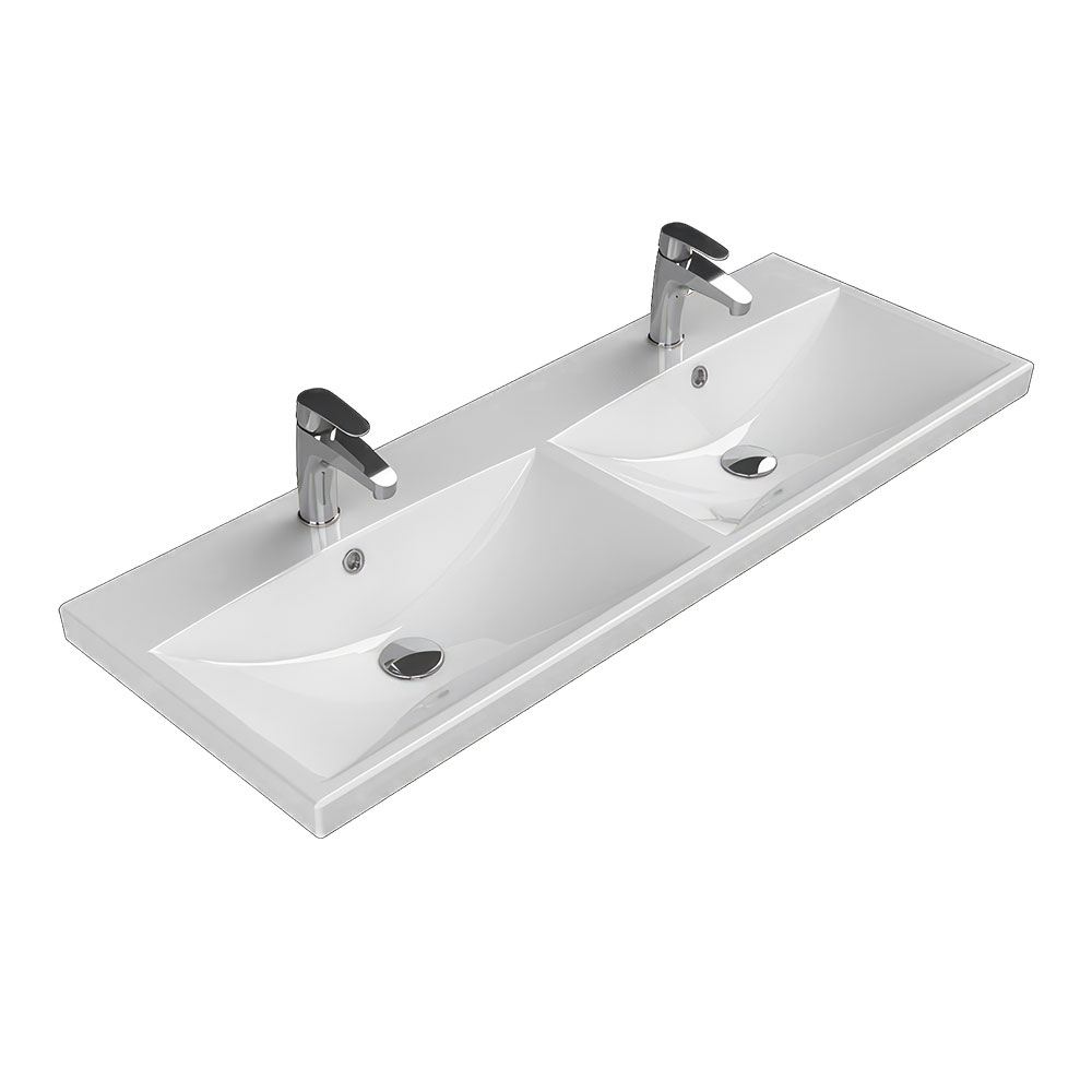 Cerastyle 032500-U Elite Etajerli Lavabo, Çift Hazneli, Beyaz, 120x45 cm.