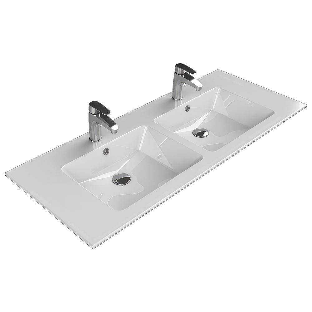Cerastyle 050700-U İbiza Çift Hazneli, Etajerli Lavabo, Beyaz, 121x51 cm.