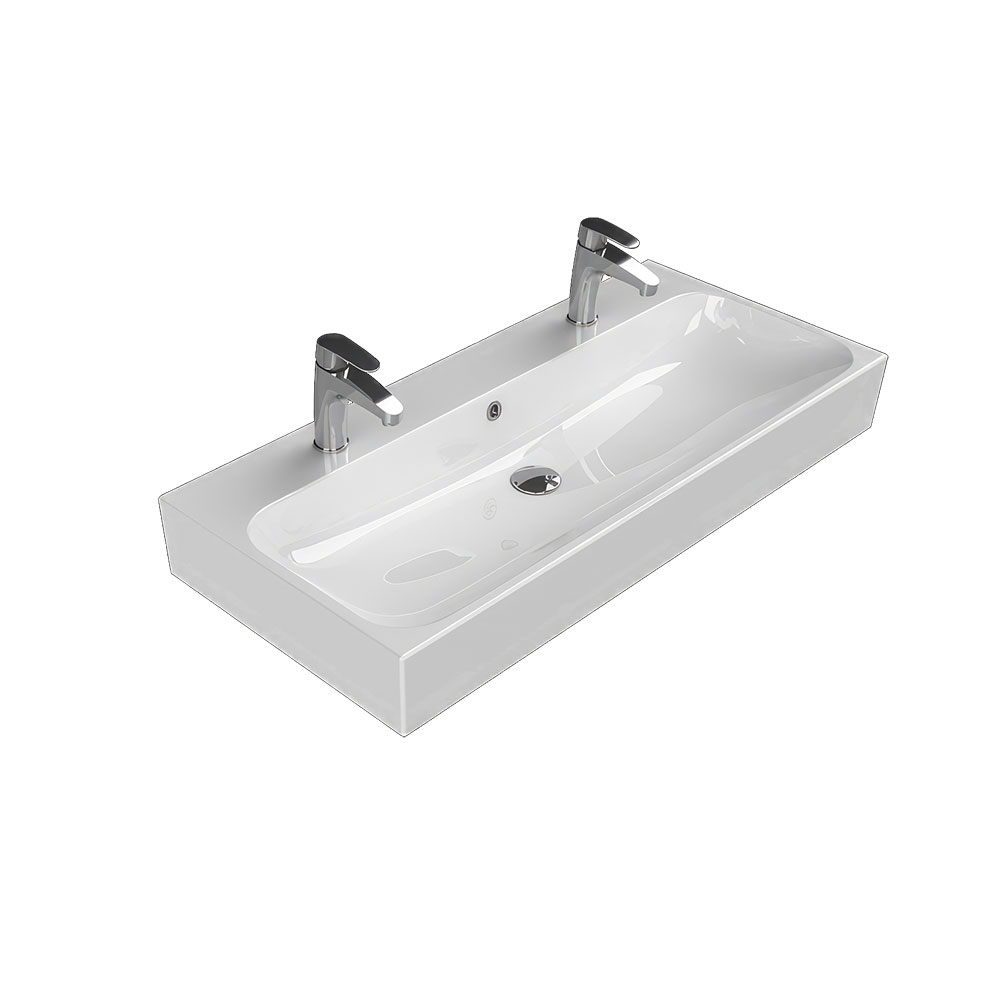 Cerastyle 080500-U Pinto Etajerli Lavabo, Tek Hazneli, Çift Batarya Delikli, Beyaz, 100x47 cm.