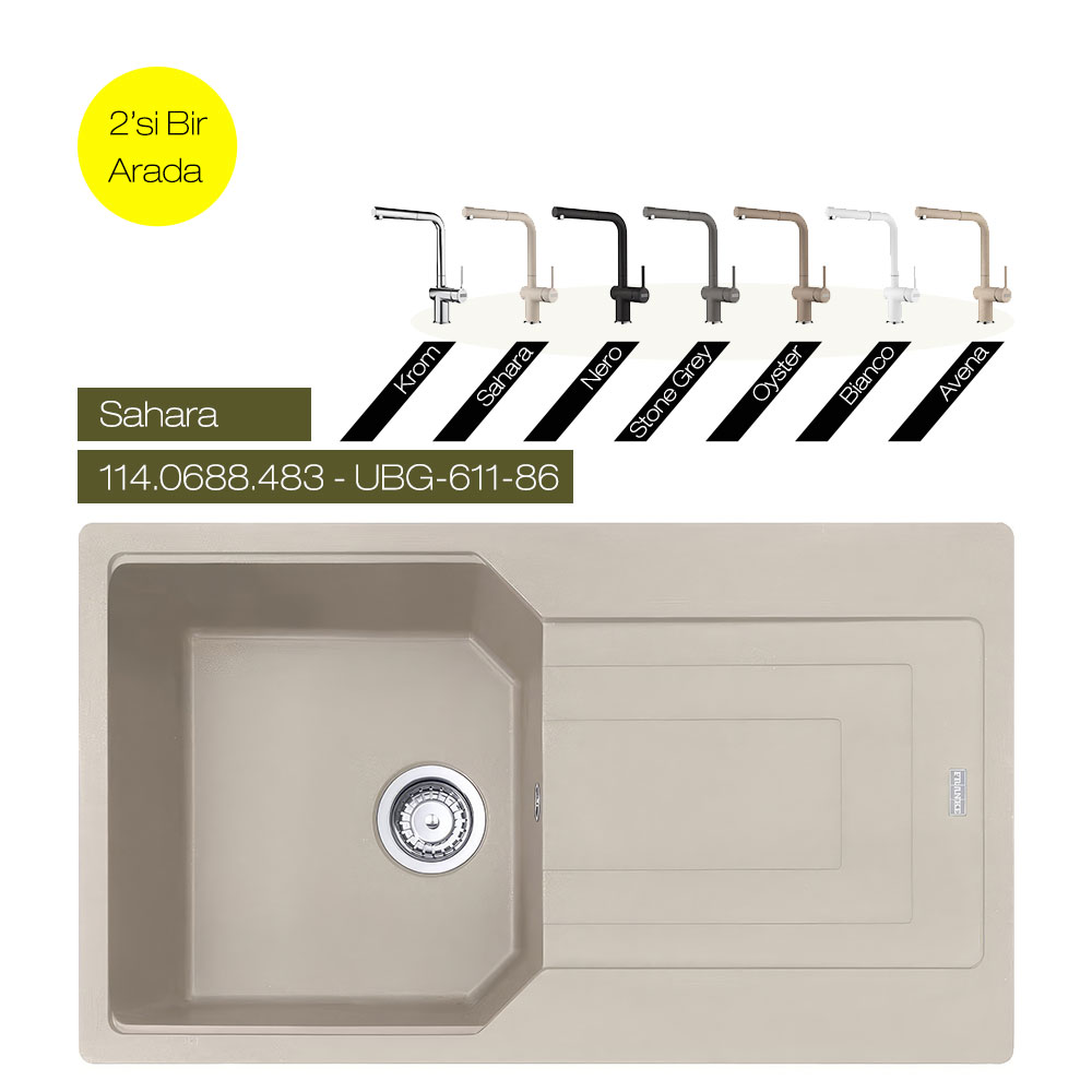Franke Urban UBG 611-86 Sahara Evye + Active Plus Doccia 2.0 Batarya Renk Seçimli
