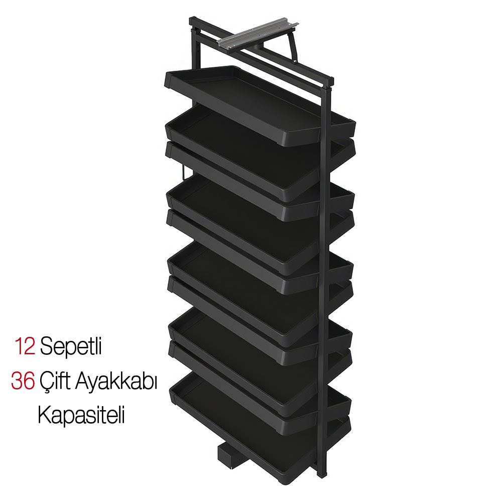 Starax S-6835-A Teleskopik Raylı Döner Ayakkabılık Antrasit 191 cm