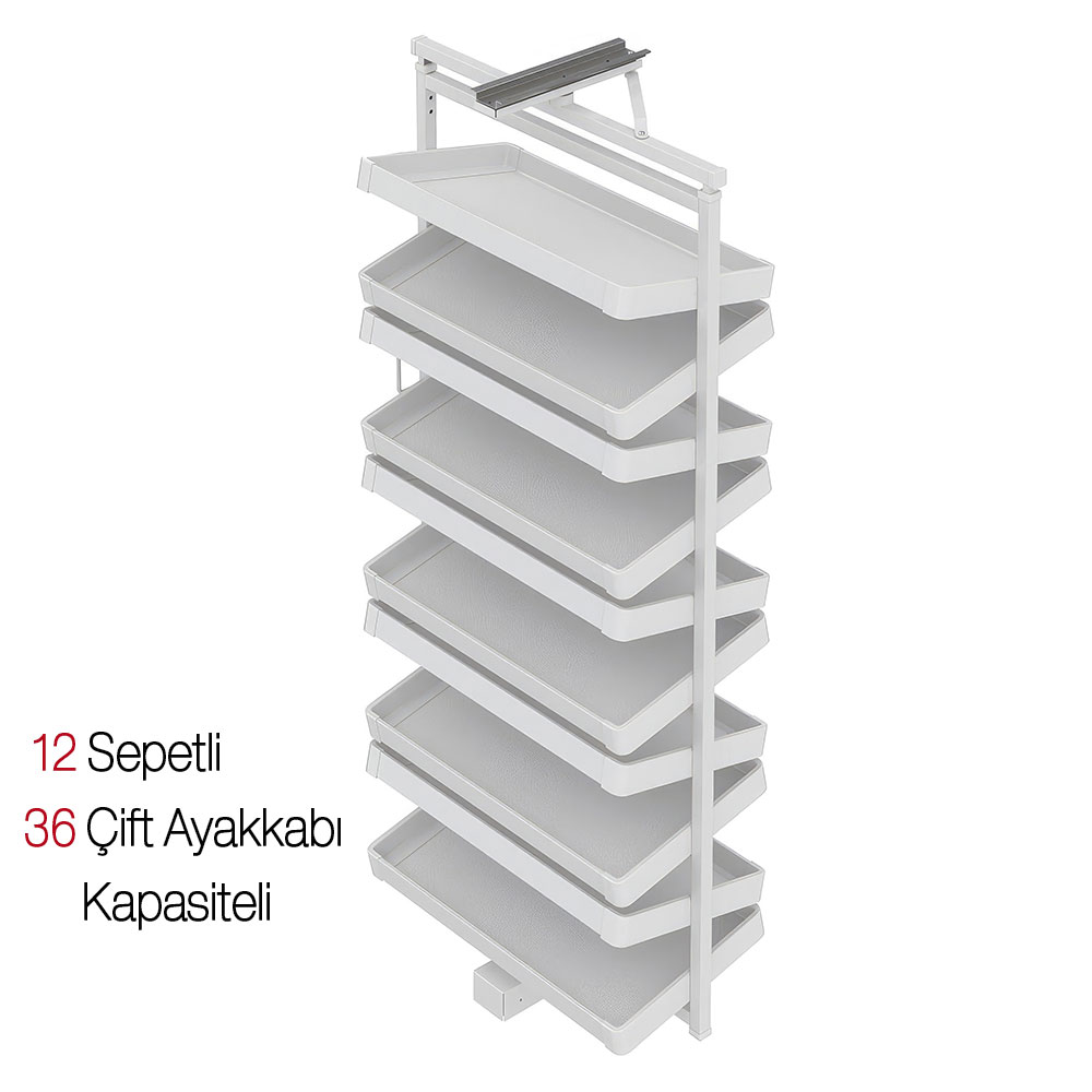 Starax S-6835-W Teleskopik Raylı Döner Ayakkabılık Beyaz 191 cm