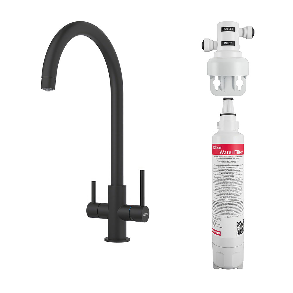 Franke Lina Clear Water Mat Siyah Çift Kumandalı Krom Filtreli Armatür