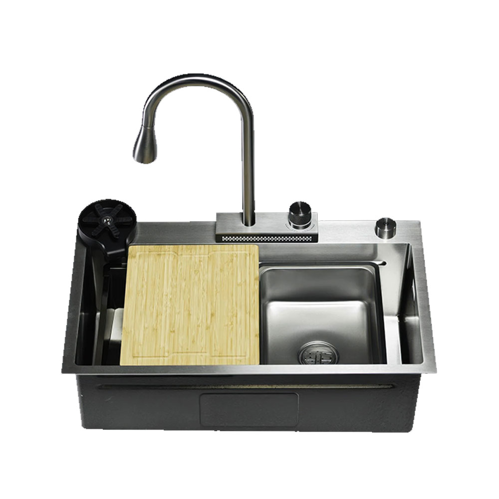 Crauf Dolce Vita 6370 Pvd Mat Gri Tezgah Üstü 750x470mm Tek Gözlü Akıllı Eviye Seti