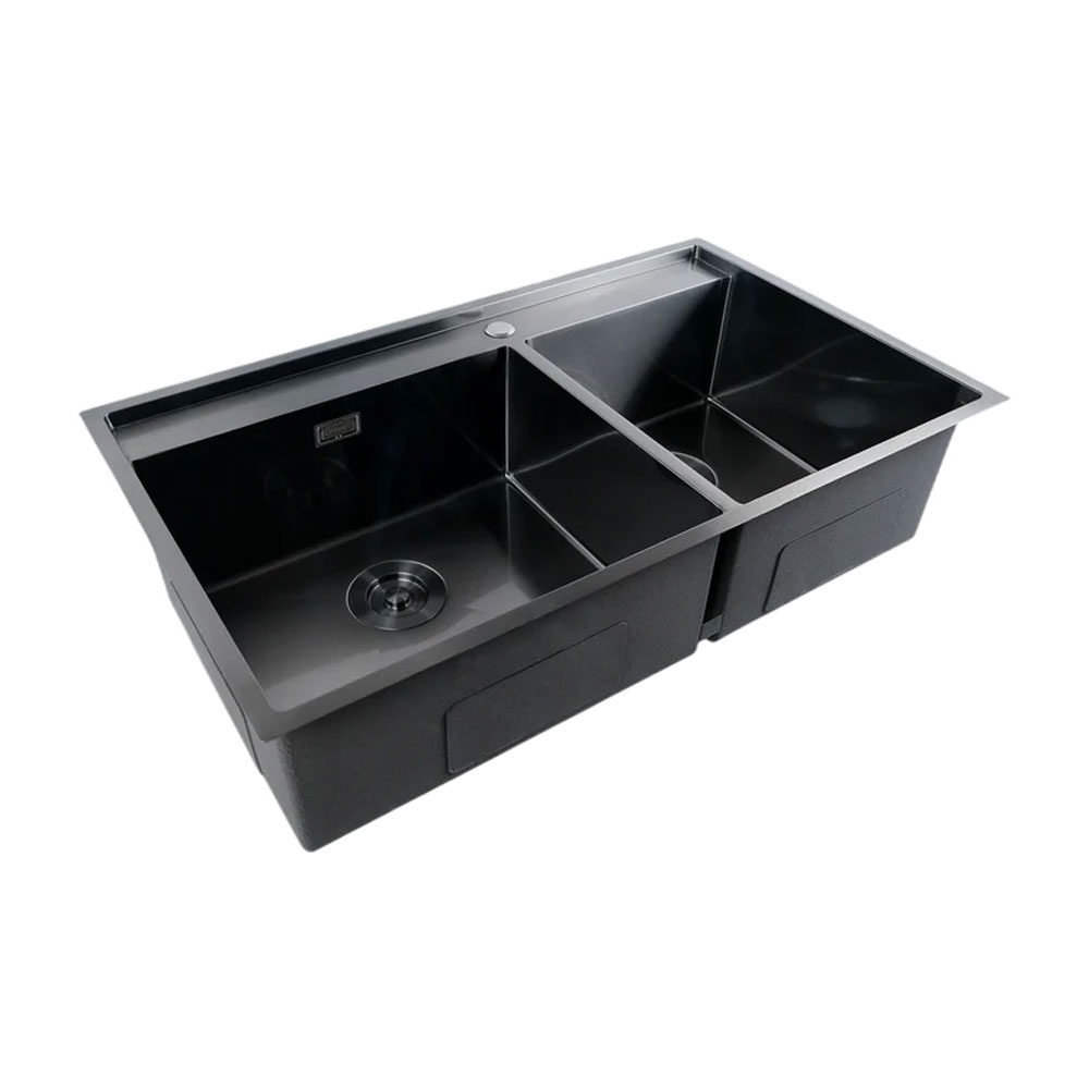 Crauf Poli 6311 Pvd Füme Dark Graphite Çift Gözlü El Yapımı Eviye