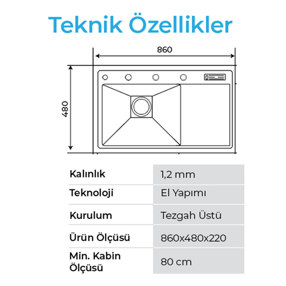Crauf Lusso 1056 Pvd Altın Tezgah Altı-Üstü-Sıfır 480x860mm Tek Gözlü El Yapımı  Sağ Damlalıklı Eviye