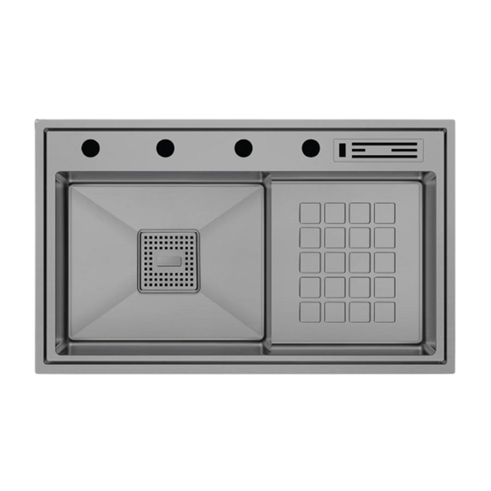 Crauf Lusso 1056 Mat Gri Tezgah Altı-Üstü-Sıfır 480x860mm Tek Gözlü El Yapımı  Sağ Damlalıklı Eviye