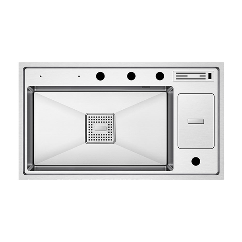 Crauf Lusso 1060 Inox Tezgah Altı-Üstü-Sıfır 490x860mm Tek Gözlü El Yapımı Çöp Kovalı Bıçaklıklı Akıllı Eviye