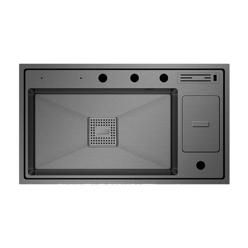 Crauf Lusso 1060 Pvd Füme Tezgah Altı-Üstü-Sıfır 490x860mm Tek Gözlü El Yapımı Çöp Kovalı Bıçaklıklı Akıllı Eviye