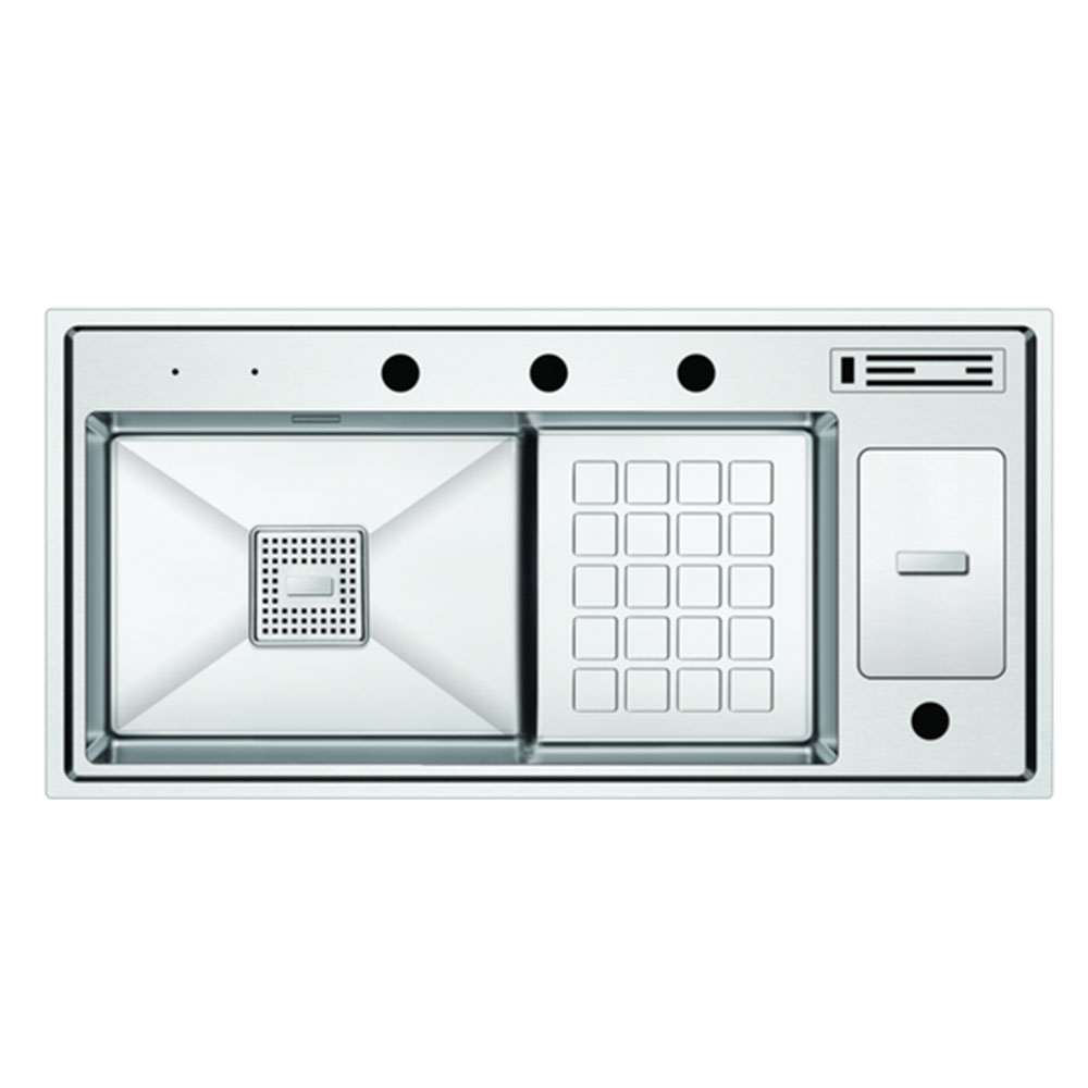 Crauf Lusso 1061 Inox Tezgah Altı-Üstü-Sıfır 480x1000mm Tek Gözlü El Yapımı Çöp Kovalı Bıçaklıklı  Sağ Damlalıklı Akıllı Eviye