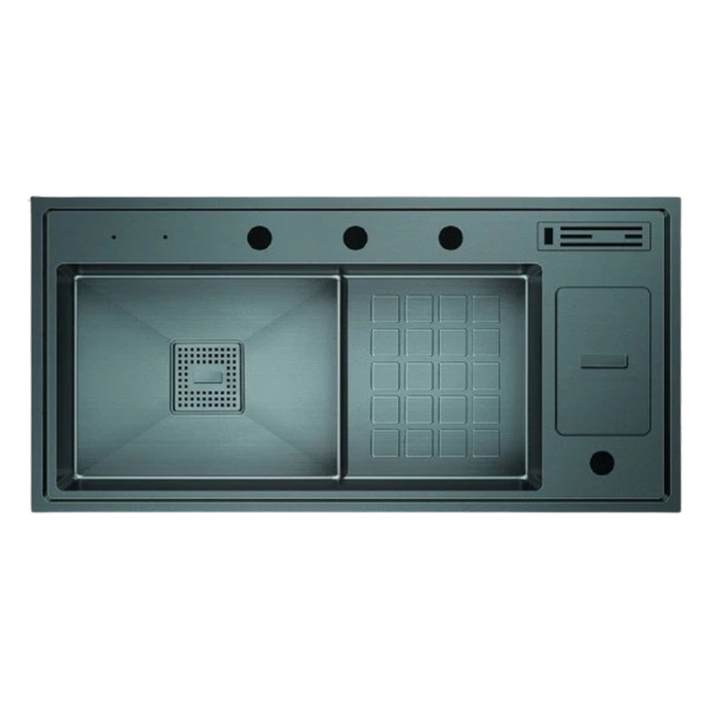 Crauf Lusso 1061 Pvd Füme Tezgah Altı-Üstü-Sıfır 480x1000mm Tek Gözlü El Yapımı Çöp Kovalı Bıçaklıklı  Sağ Damlalıklı Akıllı Eviye