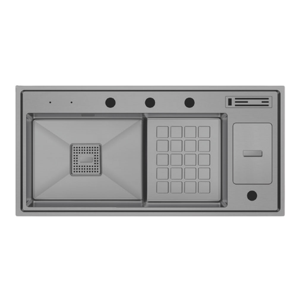 Crauf Lusso 1061 Mat Gri Tezgah Altı-Üstü-Sıfır 480x1000mm Tek Gözlü El Yapımı Çöp Kovalı Bıçaklıklı  Sağ Damlalıklı Akıllı Eviye
