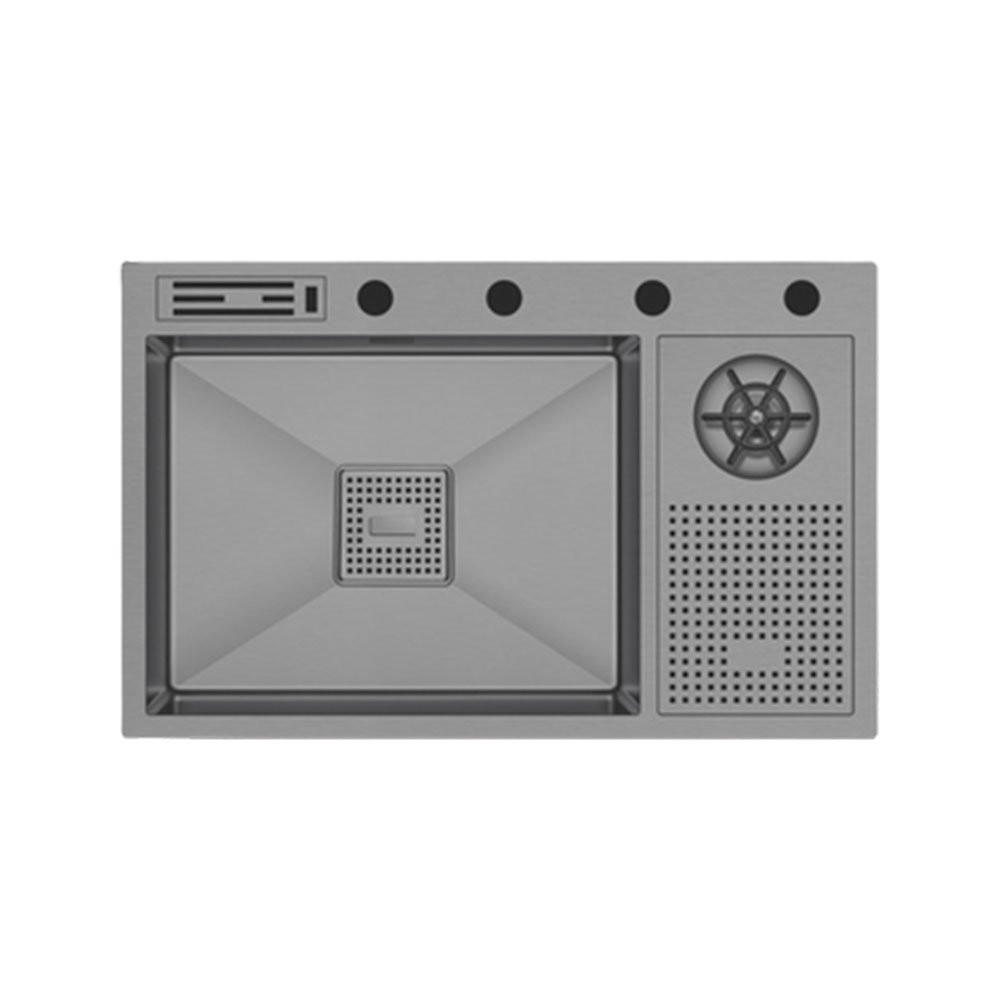 Crauf Lusso 1070 Mat Gri Tezgah Üstü-Sıfır 480x760mm Tek Gözlü El Yapımı Bardak Yıkama Gizli Bıçaklıklı Eviye