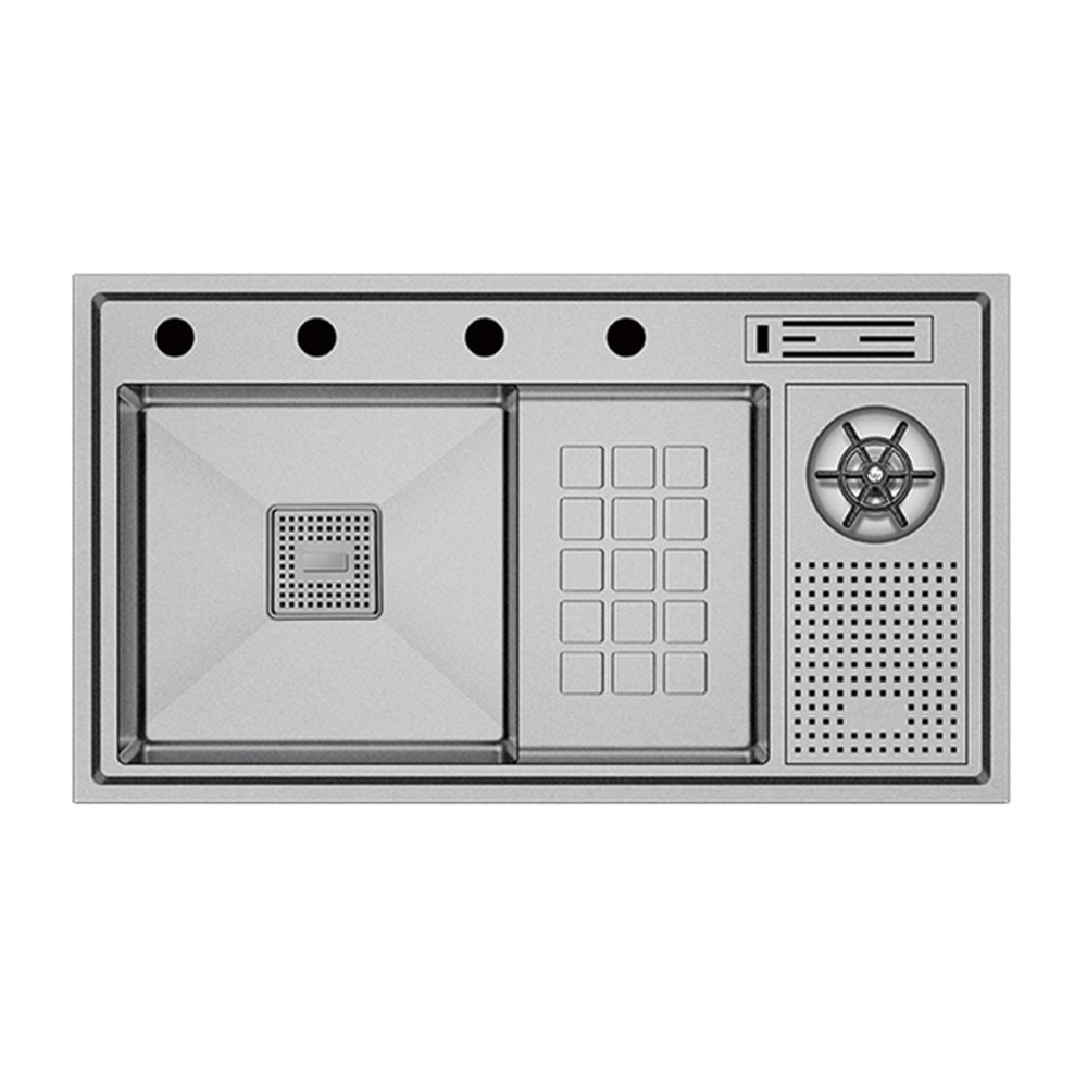 Crauf Lusso 1071 Mat Gri Tezgah Altı-Üstü-Sıfır 480x840mm Tek Gözlü El Yapımı Basınçlı Bardak Yıkama Akıllı Eviye