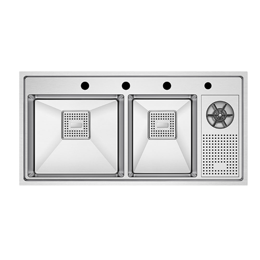 Crauf Lusso 1075 Inox Tezgah Altı-Üstü-Sıfır 500x860mm Tek Gözlü El Yapımı Çöp Kovalı Bardak Yıkamalı All-in-One Akıllı Eviye