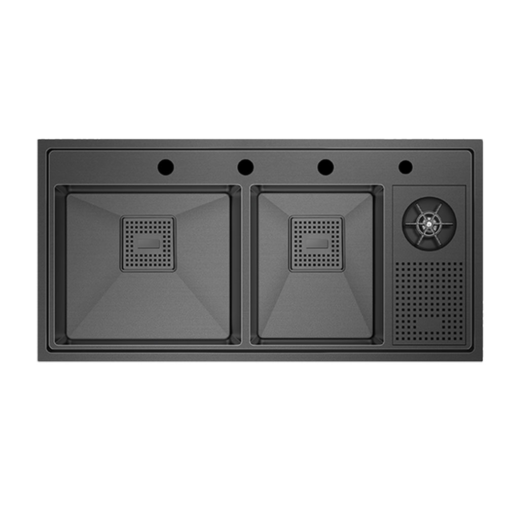 Crauf Lusso 1075 Pvd Füme Tezgah Altı-Üstü-Sıfır 500x860mm Tek Gözlü El Yapımı Çöp Kovalı Bardak Yıkamalı All-in-One Akıllı Eviye