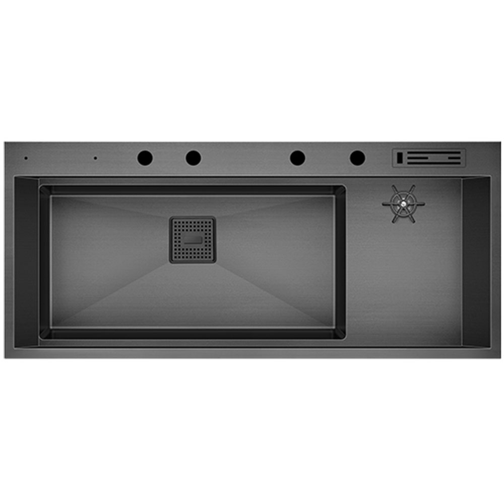Crauf Lusso 1080 Pvd Füme Tezgah Üstü-Sıfır 500x1180mm Tek Gözlü El Yapımı Mega Workstation Bardak Yıkamalı Akıllı Eviye
