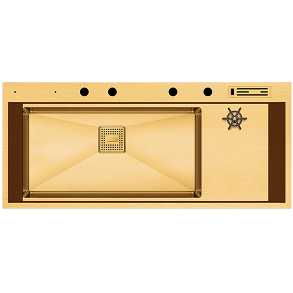 Crauf Lusso 1080 Pvd Altın Tezgah Üstü-Sıfır 500x1180mm Tek Gözlü El Yapımı Mega Workstation Bardak Yıkamalı Akıllı Eviye