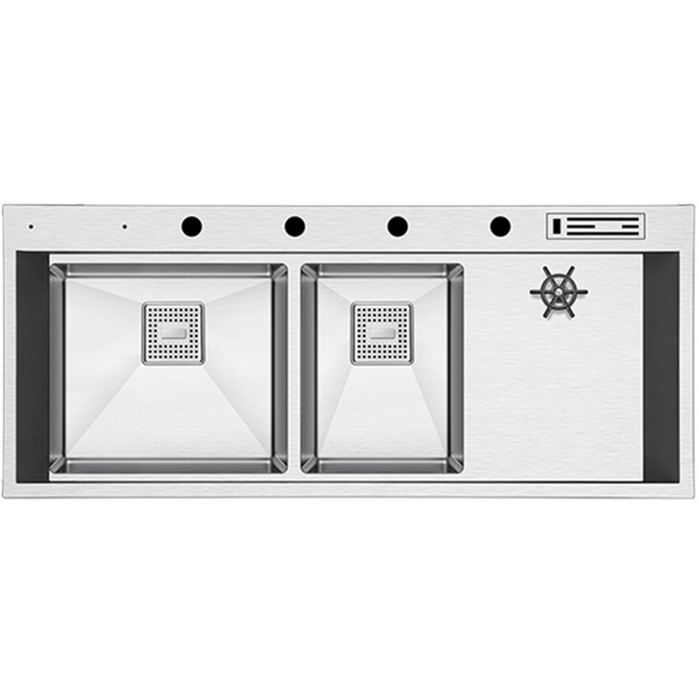 Crauf Lusso 1081 Inox Tezgah Üstü-Sıfır 500x1200mm Asimetrik Çift Gözlü El Yapımı Bardak Yıkamalı Workstation Eviye