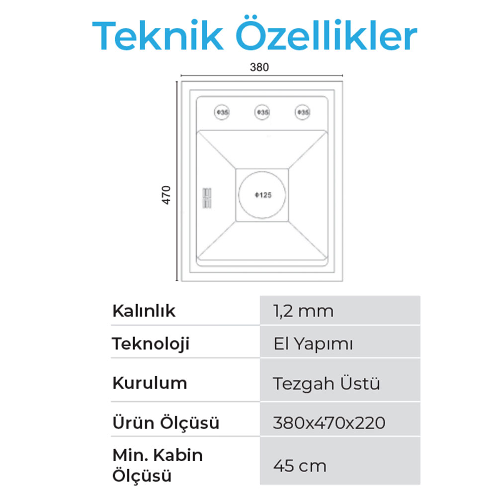 Crauf Lusso 6390 Pvd Bakır Tezgah Üstü-Sıfır 470x320mm Tek Gözlü El Yapımı Kapaklı Minimalist Akıllı Eviye