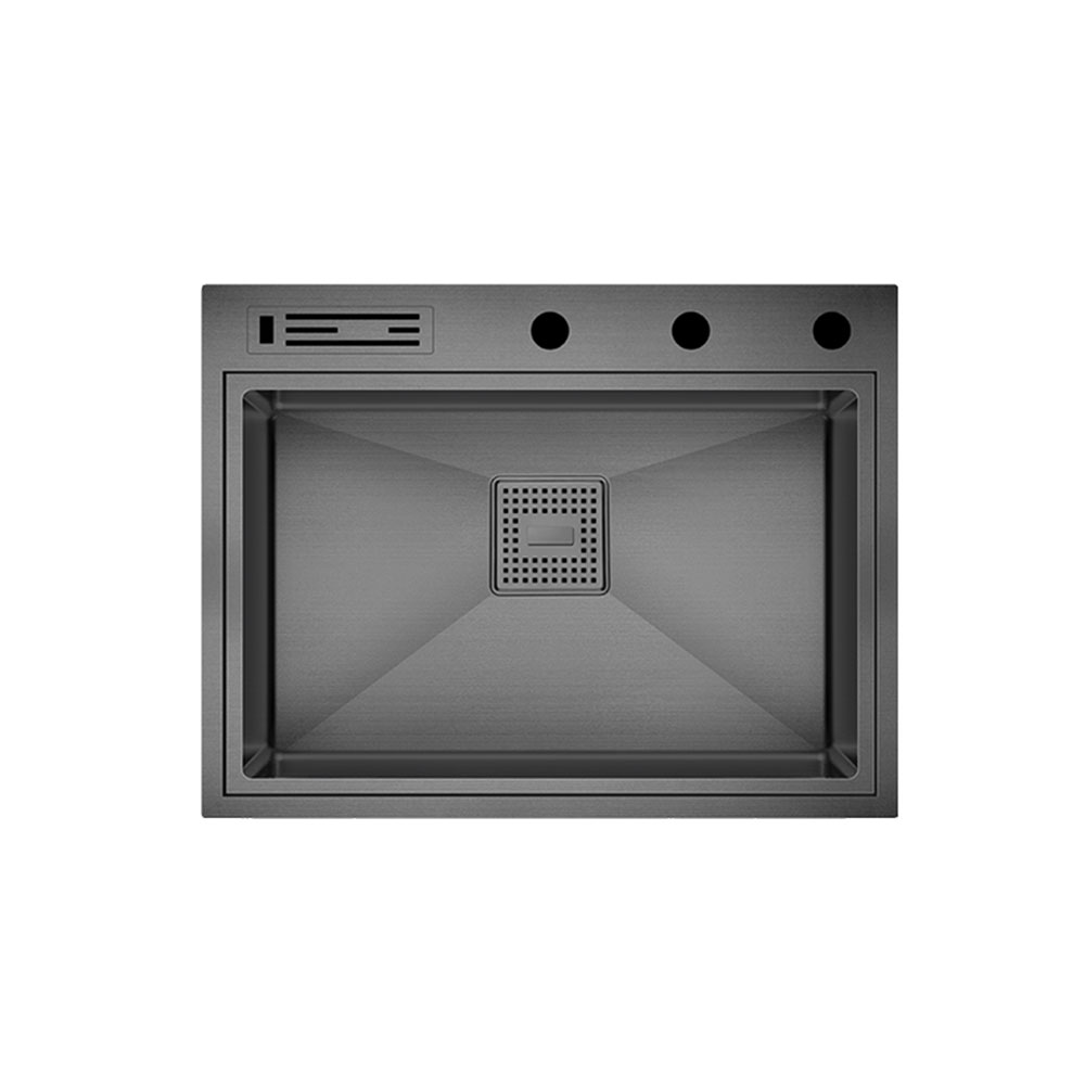 Crauf Lusso 6391 Pvd Füme Tezgah Üstü-Sıfır 490x640mm Tek Gözlü El Yapımı Kapaklı Bıçaklı Akıllı Eviye