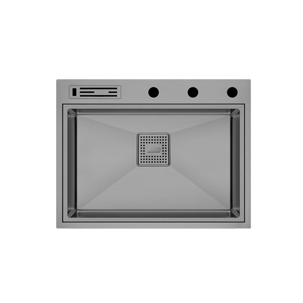 Crauf Lusso 6391 Mat Gri Tezgah Üstü-Sıfır 490x640mm Tek Gözlü El Yapımı Kapaklı Bıçaklı Akıllı Eviye