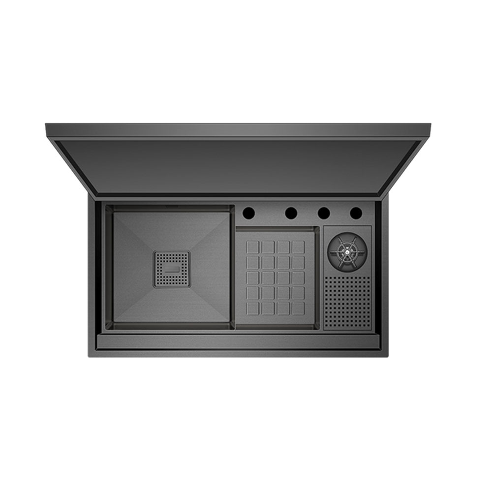 Crauf Lusso 6395 Pvd Füme Tezgah Üstü-Sıfır 500x880mm Tek Gözlü El Yapımı Hidrolik Asansörlü Batarya Uyumlu Flagship Eviye